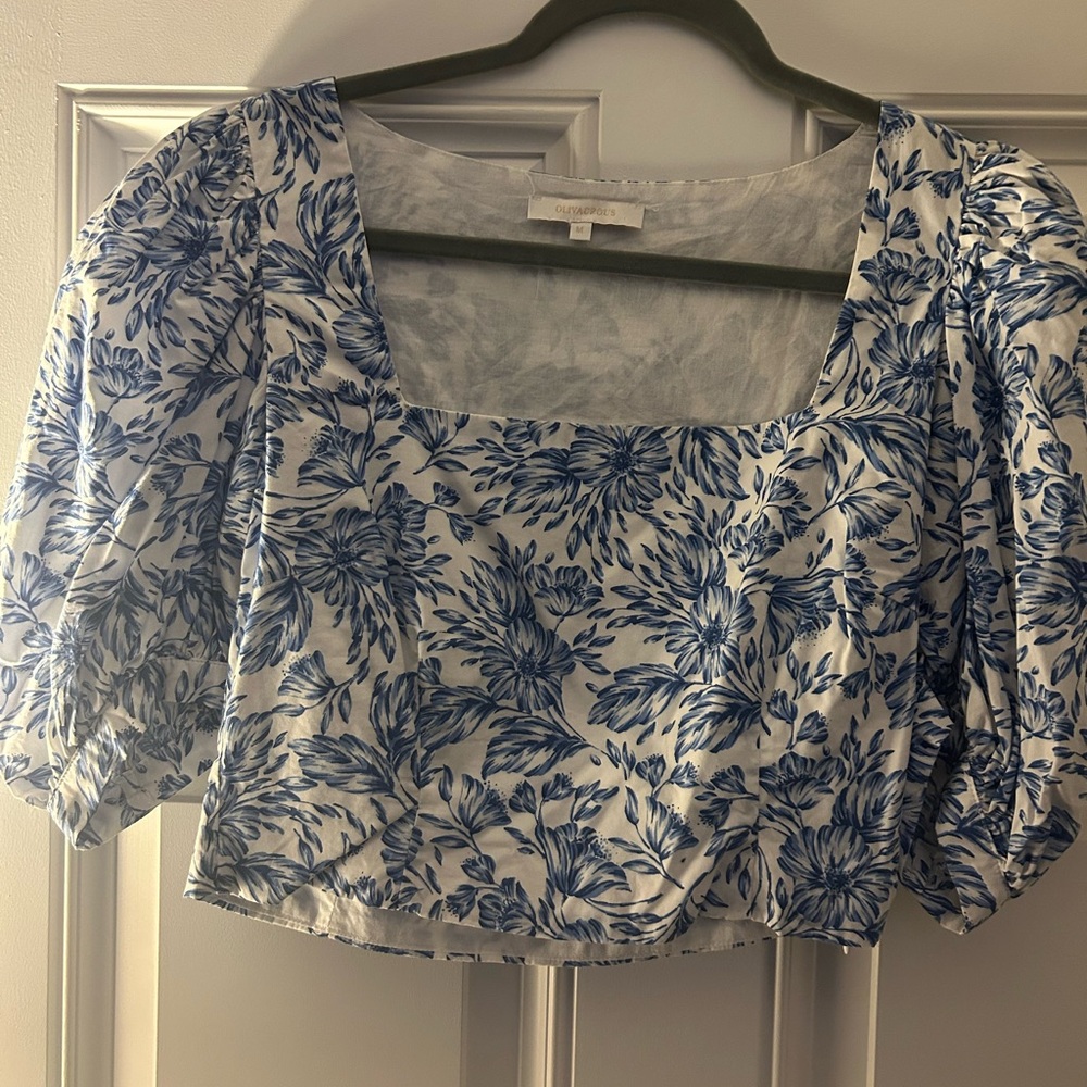 Olivaceous Blue and White Floral Blouse